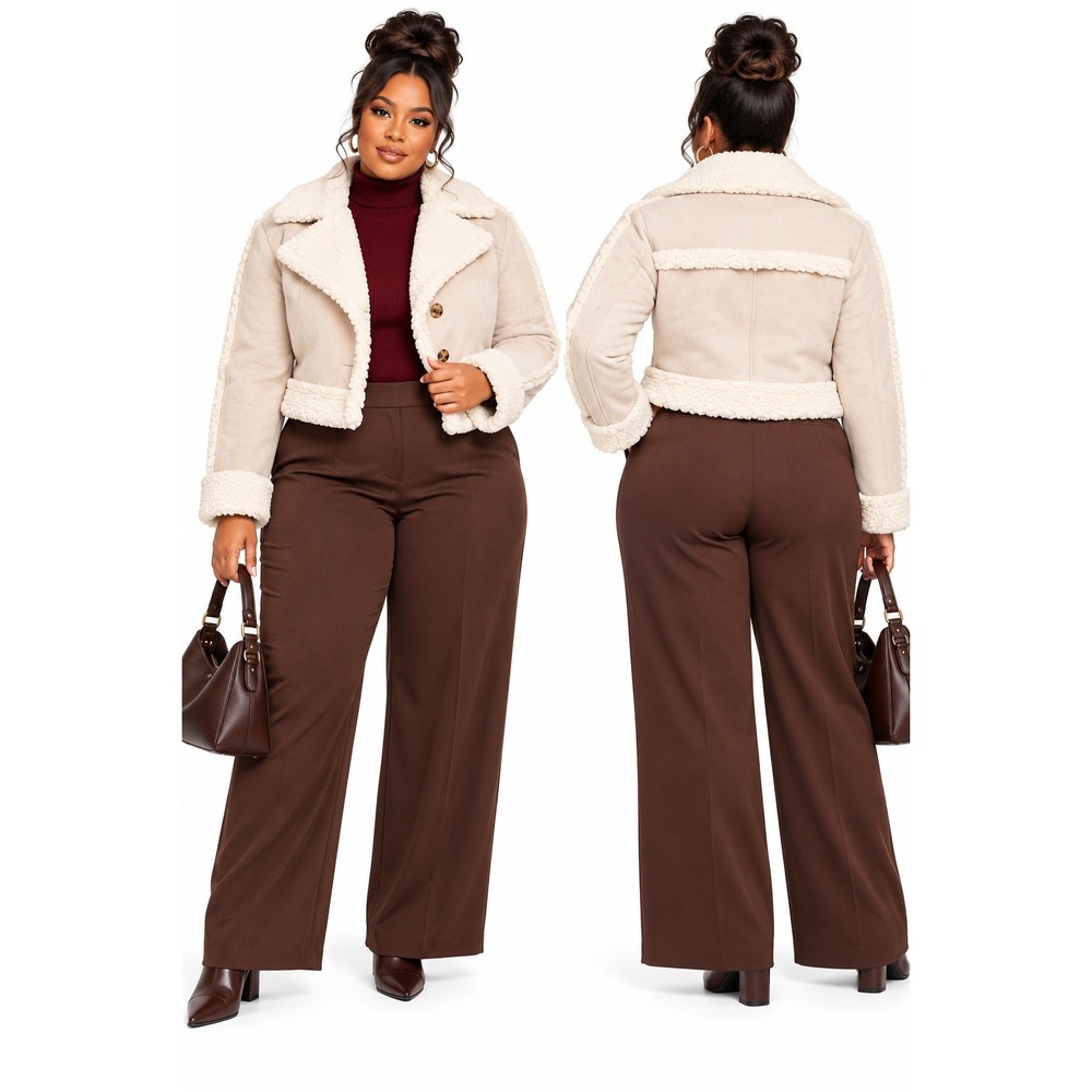 Wild Fable Women XXL Off-White Faux Shearling Jacket Long Sleeve Button Front